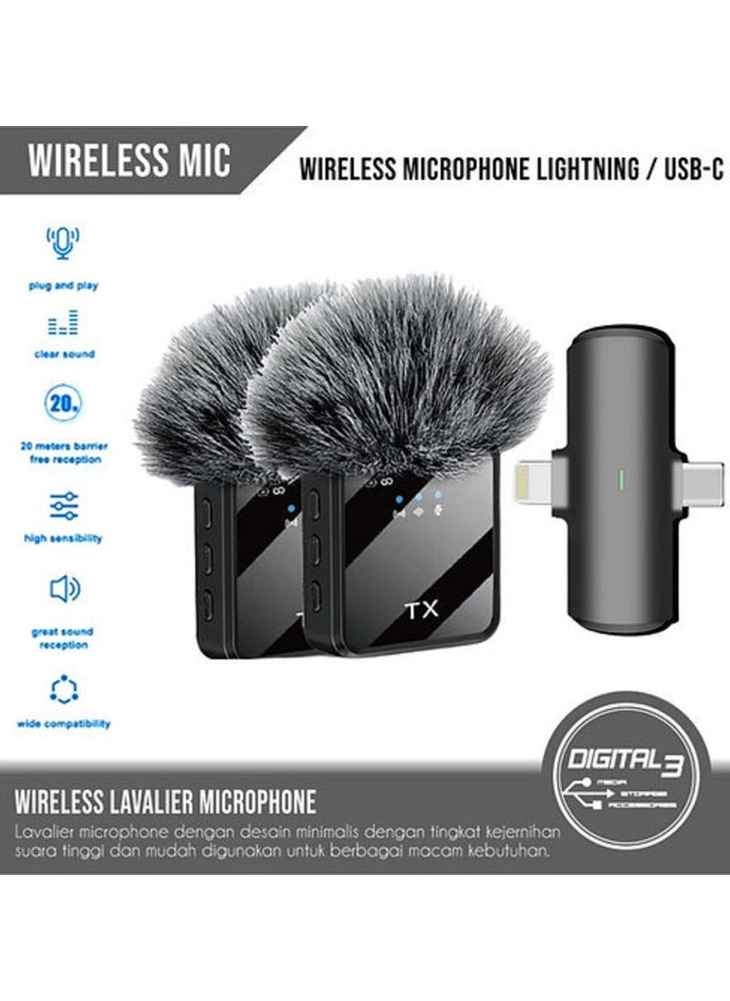 Microphone 2in1 Wireless Lavalier F15 USB C + Lightning