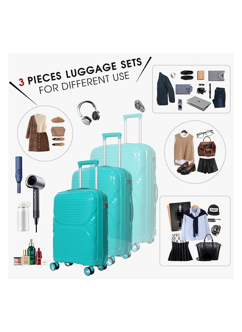 3-Piece Travel Luggage Set Unbreakable Light Weight with 360 Degree Rotation Wheels and Anti Theft Zipper Lock,Size 20/24/28 Inch