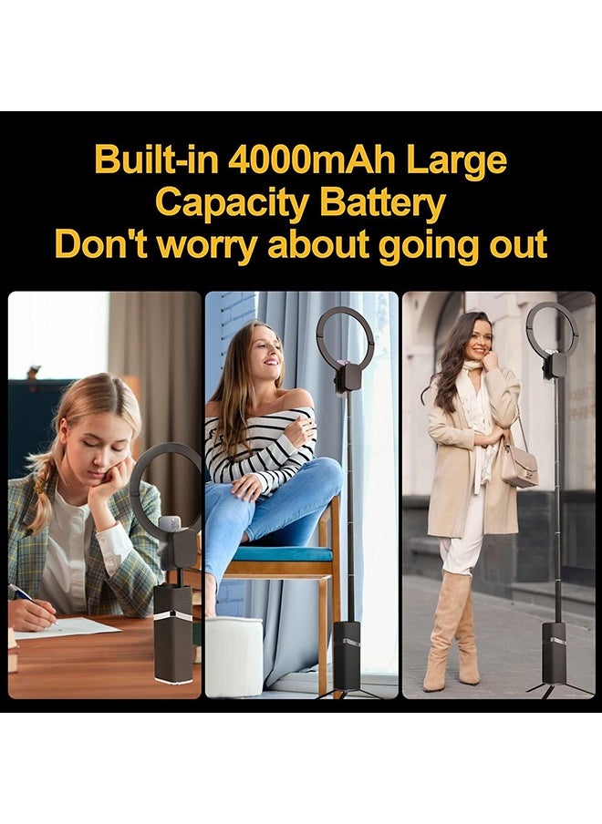 Portable Ring Light with Stand, 4000mAh Battery Operated Cordless 10