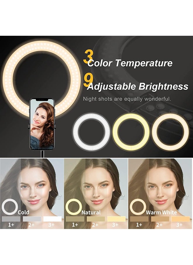 Portable Ring Light with Stand, 4000mAh Battery Operated Cordless 10
