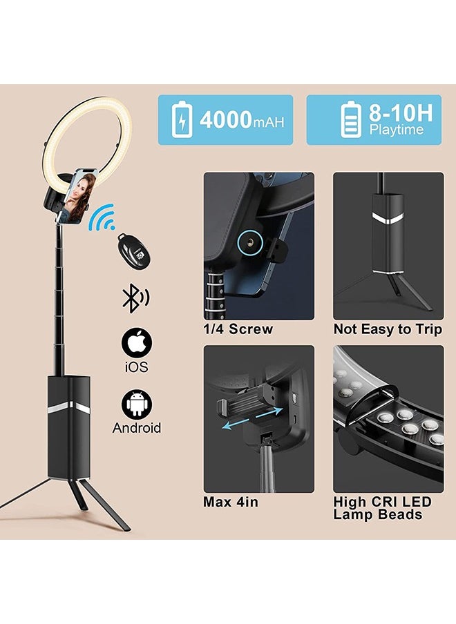 Portable Ring Light with Stand, 4000mAh Battery Operated Cordless 10