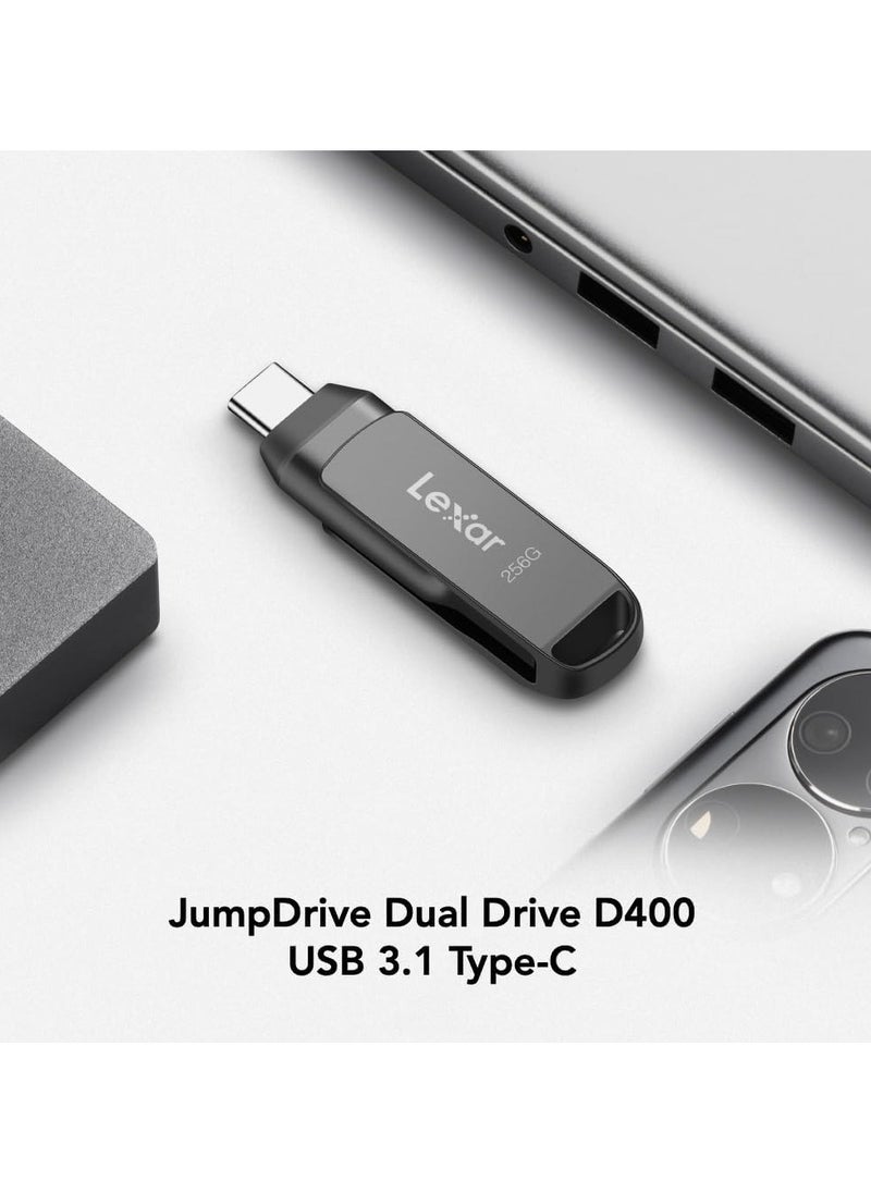 Lexar 256GB JumpDrive Dual Drive D400 USB 3.2 Type-C & Type-A Flash Drive for Storage Expansion