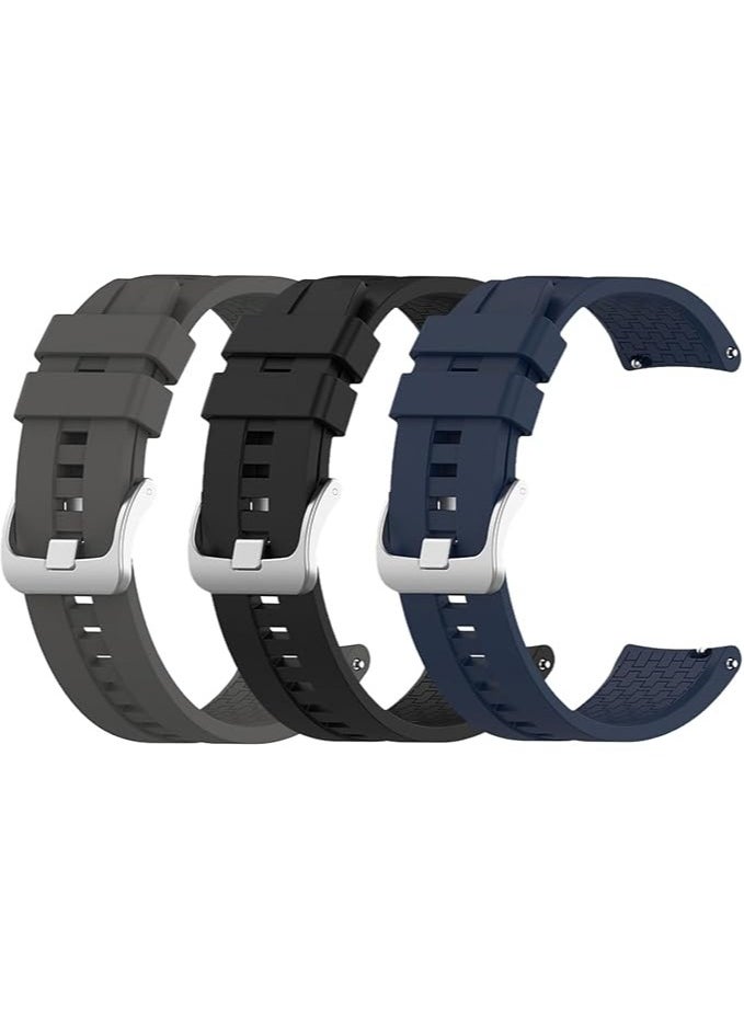 Silicone Watch Band Set with Waterproof Function, 22mm Compatible with Huawei GT3 Pro/GT3/GT2 Pro/GT2 46mm and Samsung Watch3 - Pack of 3 (Black/N Blue/Gray)