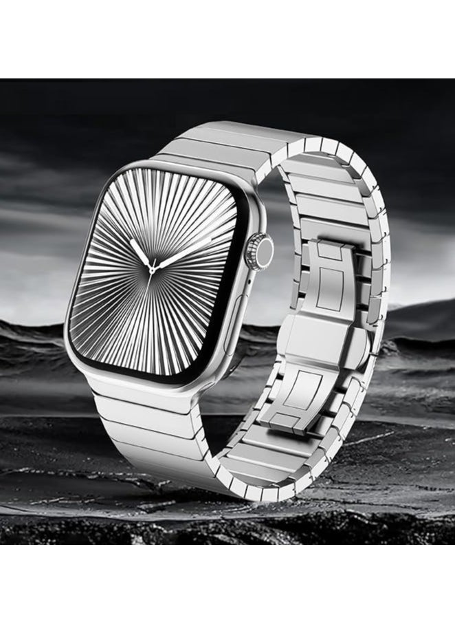 Stainless Steel Strap For iWatch 49mm 46mm 45mm 44mm 42mm, Replacement Band Compatible For Apple Watch Series Ultra 3 | Ultra 2 | Ultra | 10 9 8 7 SE 6 5 4 3 2 1 - Silver