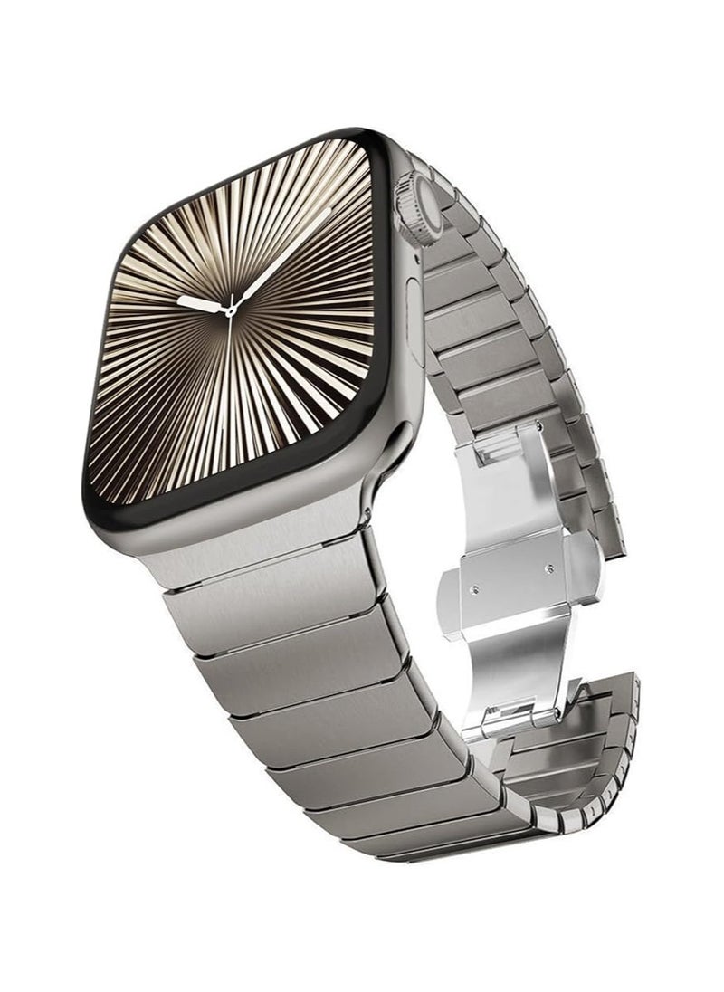 Stainless Steel Strap For iWatch 49mm 46mm 45mm 44mm 42mm, Replacement Band Compatible For Apple Watch Series Ultra 3 | Ultra 2 | Ultra | 10 9 8 7 SE 6 5 4 3 2 1 - Titanium