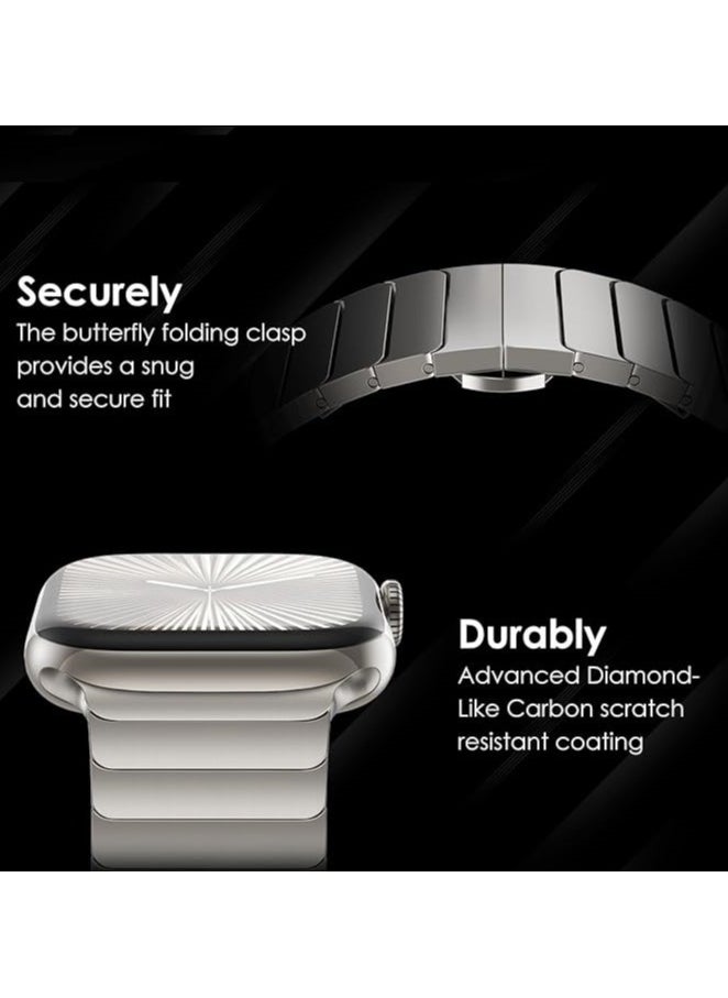 Stainless Steel Strap For iWatch 49mm 46mm 45mm 44mm 42mm, Replacement Band Compatible For Apple Watch Series Ultra 3 | Ultra 2 | Ultra | 10 9 8 7 SE 6 5 4 3 2 1 - Titanium