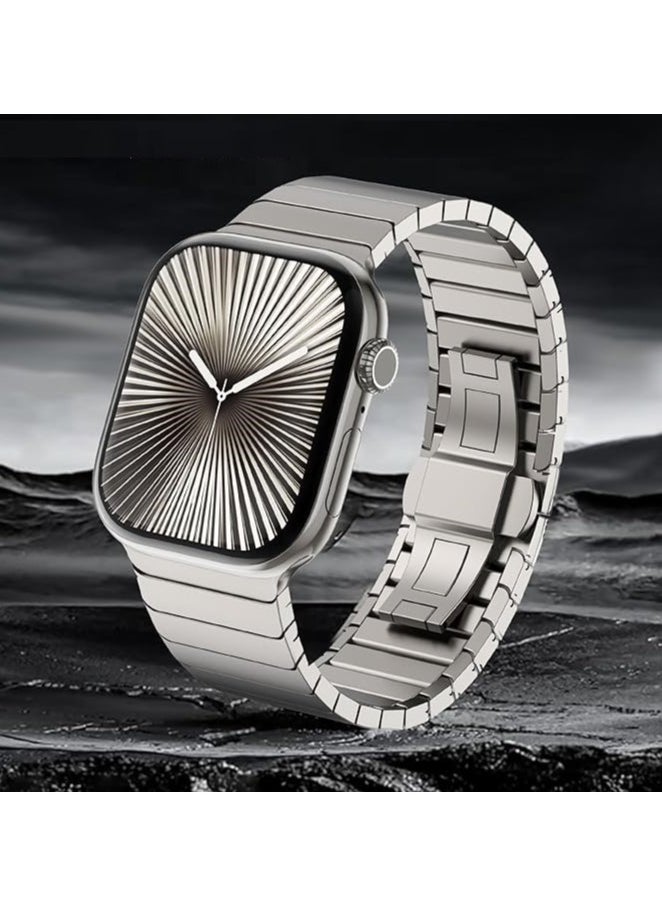 Stainless Steel Strap For iWatch 49mm 46mm 45mm 44mm 42mm, Replacement Band Compatible For Apple Watch Series Ultra 3 | Ultra 2 | Ultra | 10 9 8 7 SE 6 5 4 3 2 1 - Titanium