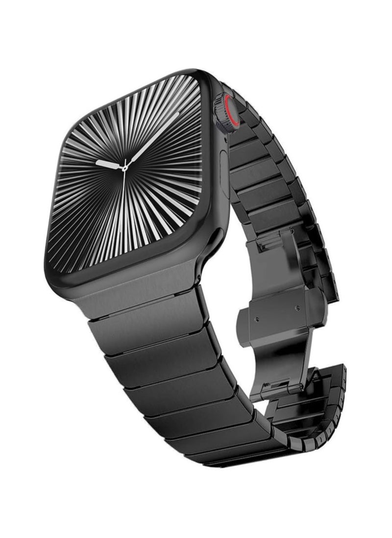 Stainless Steel Strap For iWatch 49mm 46mm 45mm 44mm 42mm, Replacement Band Compatible For Apple Watch Series Ultra 3 | Ultra 2 | Ultra | 10 9 8 7 SE 6 5 4 3 2 1 - Black