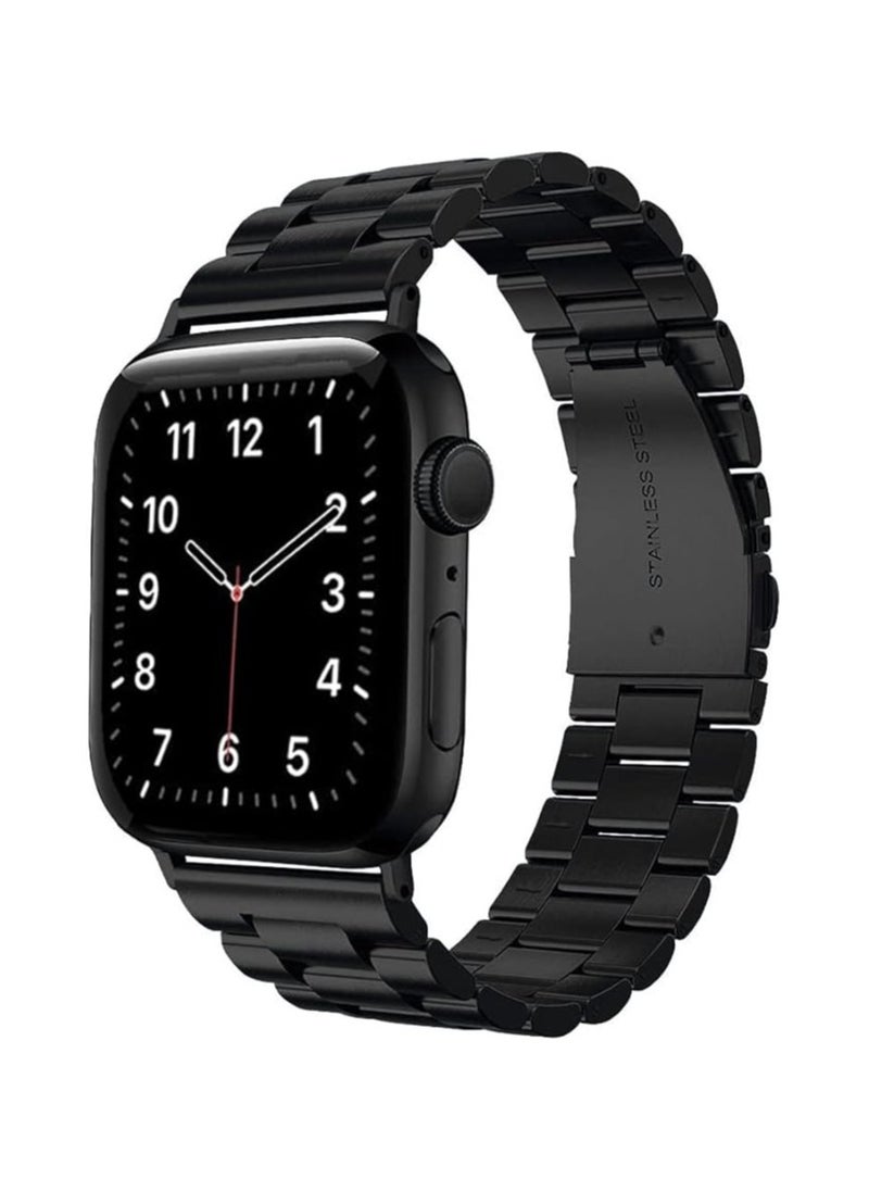 Stainless Steel Strap For iWatch 49mm 46mm 45mm 44mm 42mm, Replacement Metal Band Compatible For Apple Watch Series Ultra 3 | Ultra 2 | Ultra | 10 9 8 7 SE 6 5 4 3 2 1 - Black