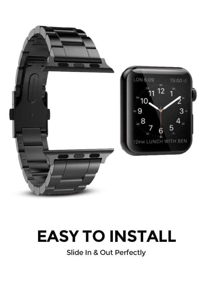 Stainless Steel Strap For iWatch 49mm 46mm 45mm 44mm 42mm, Replacement Metal Band Compatible For Apple Watch Series Ultra 3 | Ultra 2 | Ultra | 10 9 8 7 SE 6 5 4 3 2 1 - Black