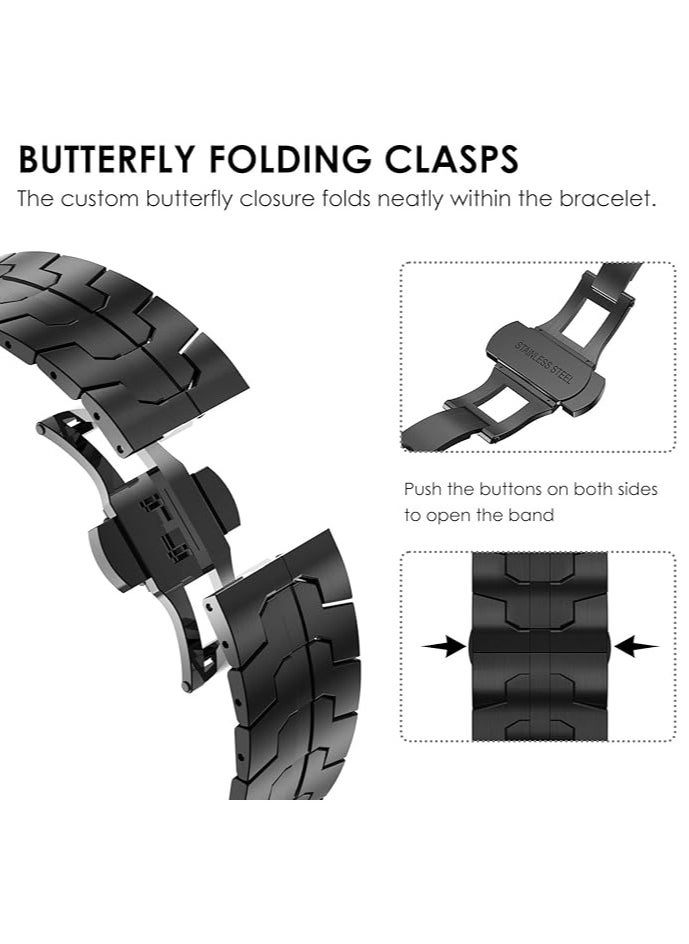 Stainless Steel Strap For iWatch 49mm 46mm 45mm 44mm 42mm, Replacement Band Compatible For Apple Watch Series Ultra 3 | Ultra 2 | Ultra | 10 9 8 7 SE 6 5 4 3 2 1 - Black