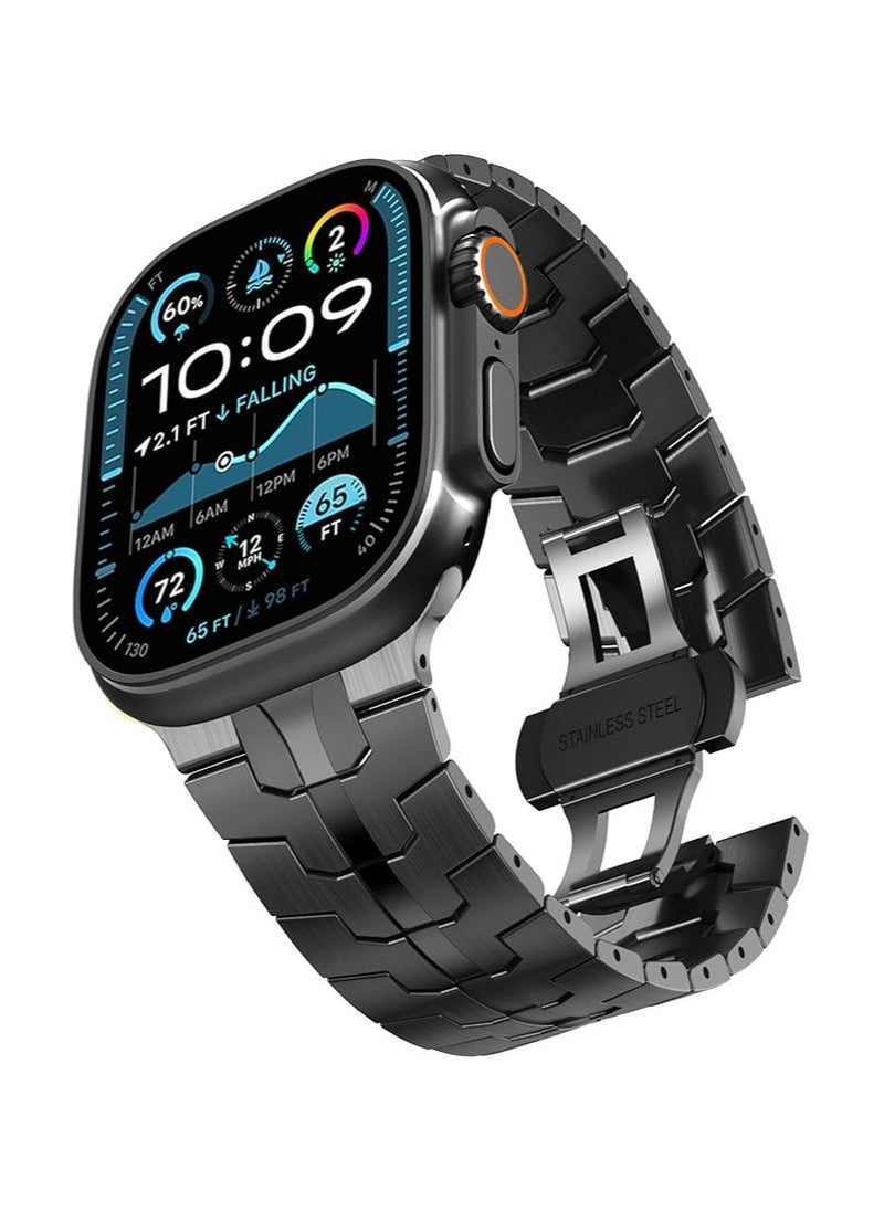 Stainless Steel Strap For iWatch 49mm 46mm 45mm 44mm 42mm, Replacement Band Compatible For Apple Watch Series Ultra 3 | Ultra 2 | Ultra | 10 9 8 7 SE 6 5 4 3 2 1 - Black