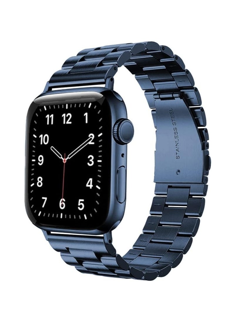 Stainless Steel Strap For iWatch 49mm 46mm 45mm 44mm 42mm, Replacement Metal Band Compatible For Apple Watch Series Ultra 3 | Ultra 2 | Ultra | 10 9 8 7 SE 6 5 4 3 2 1 - Blue