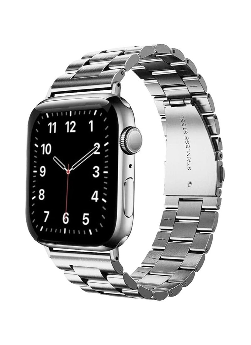 Stainless Steel Strap For iWatch 49mm 46mm 45mm 44mm 42mm, Replacement Metal Band Compatible For Apple Watch Series Ultra 3 | Ultra 2 | Ultra | 10 9 8 7 SE 6 5 4 3 2 1 - Silver