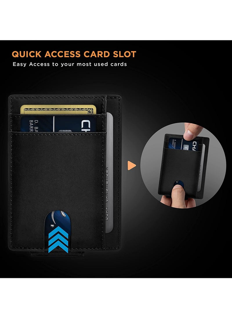 Front Pocket Wallet with Magnetic Money Clip Minimalist RFID Genuine Leather Wallets for Men Slim Credit Card Card Holder  7 Card Slots Black