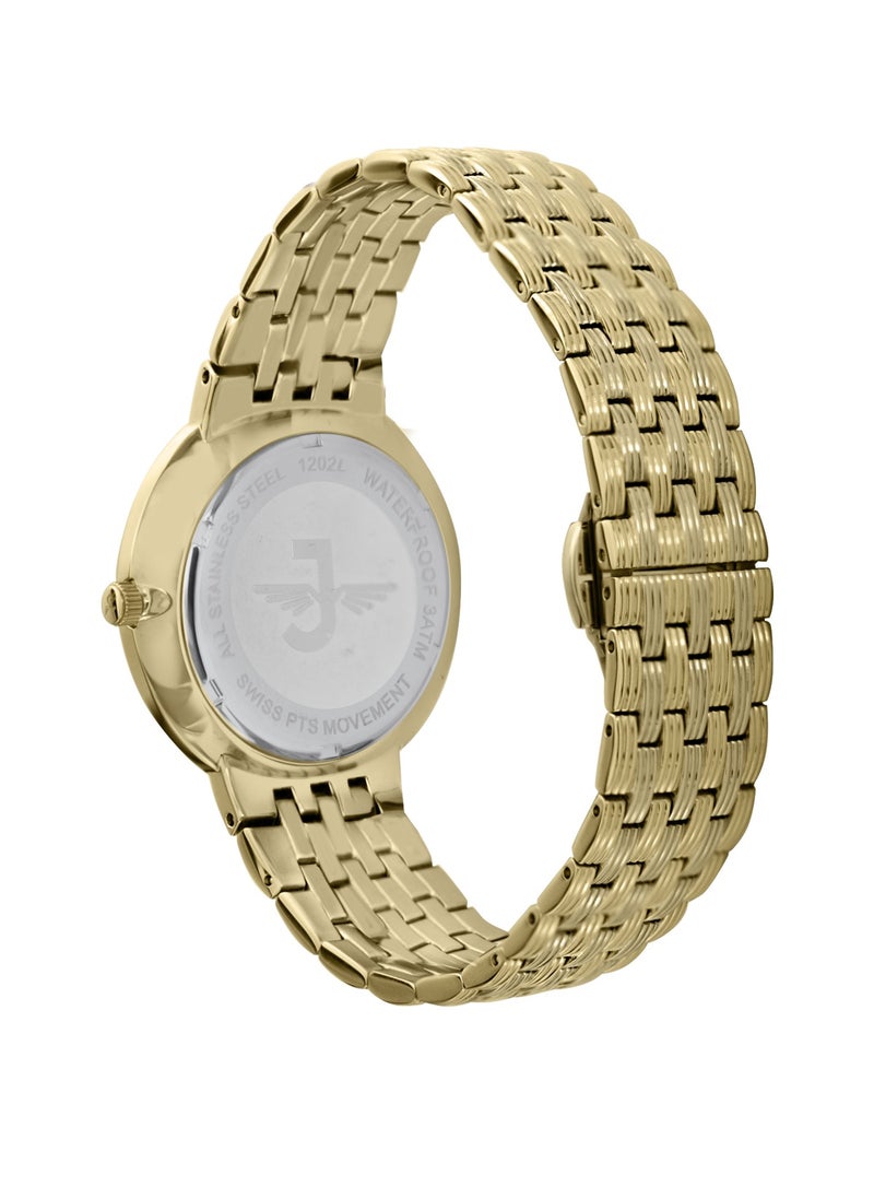 JOVIAL 1202LGMQ07ZE  Women's Fashion Stainless Steel Watch, 28mm, Gold