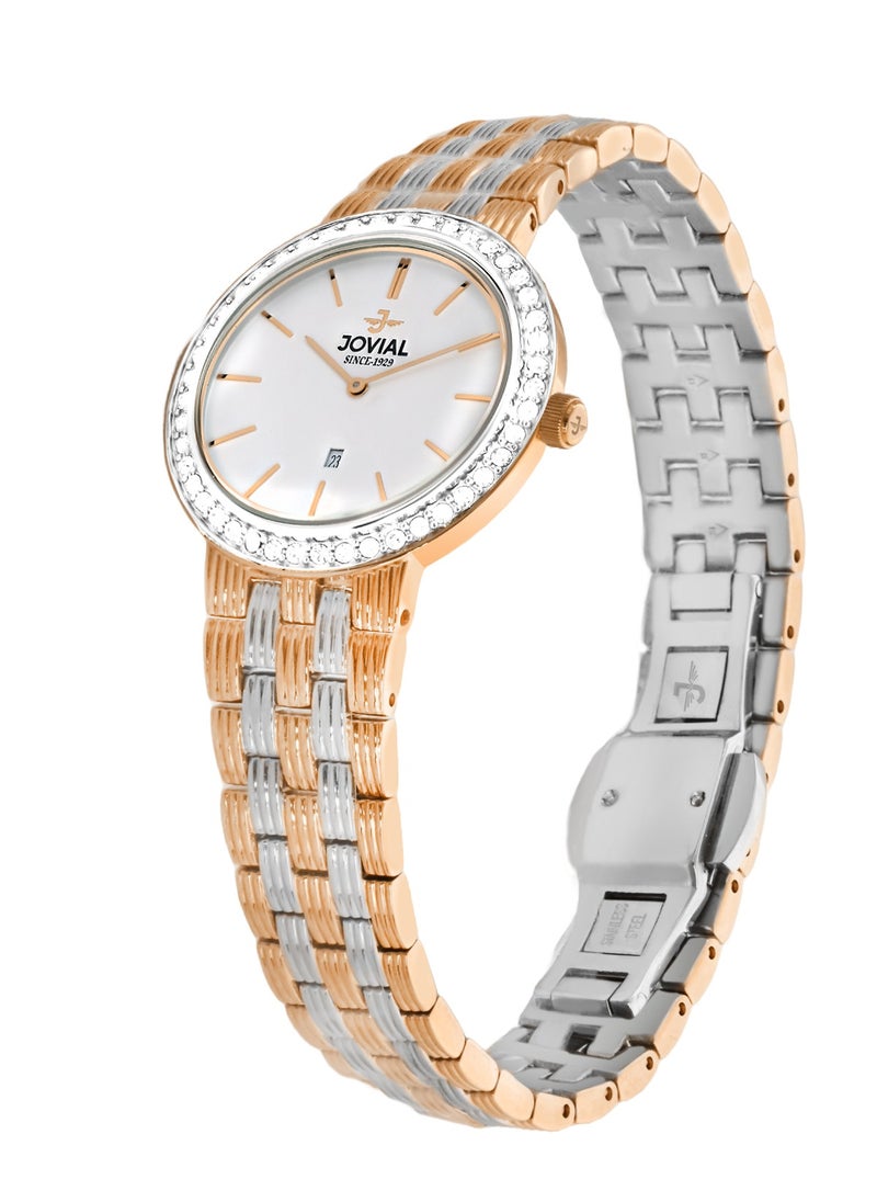 JOVIAL 1202LAMQ01ZE Women's Fashion Stainless Steel Watch, 28mm,White