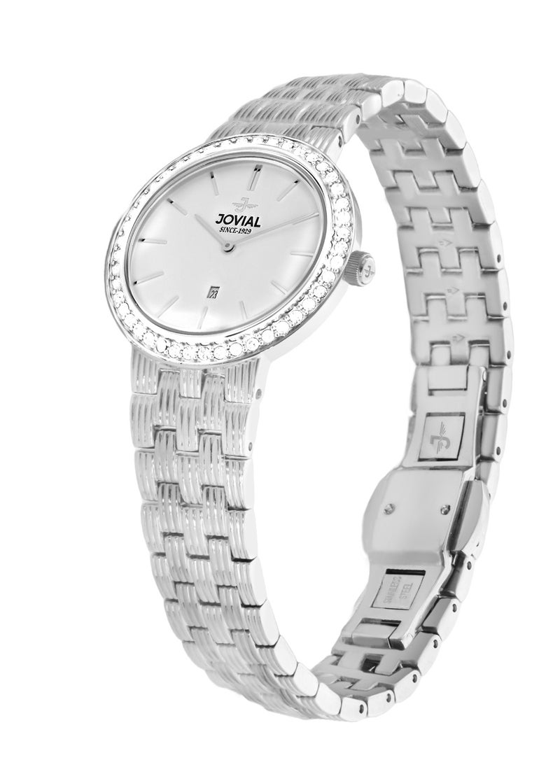 JOVIAL 1202LSMQ01ZE  Women's Fashion Stainless Steel Watch, 28mm, White