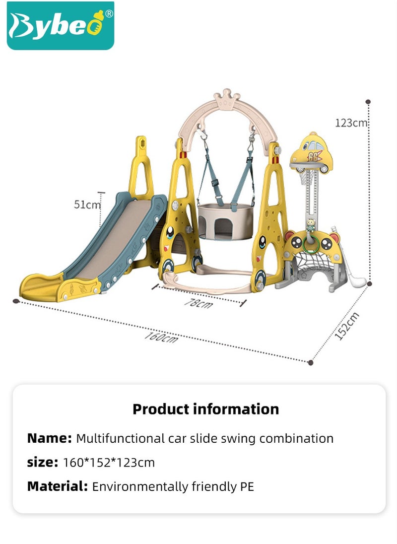 7 In 1 Kid Swing and Slide Set With Basketball Hoop, Climber Slides Playset for Toddlers, Multifunctional Gym Sets and Swings, Indoor and Outdoor Toy Playground Equipment Sets, with Soccer, Golf Games