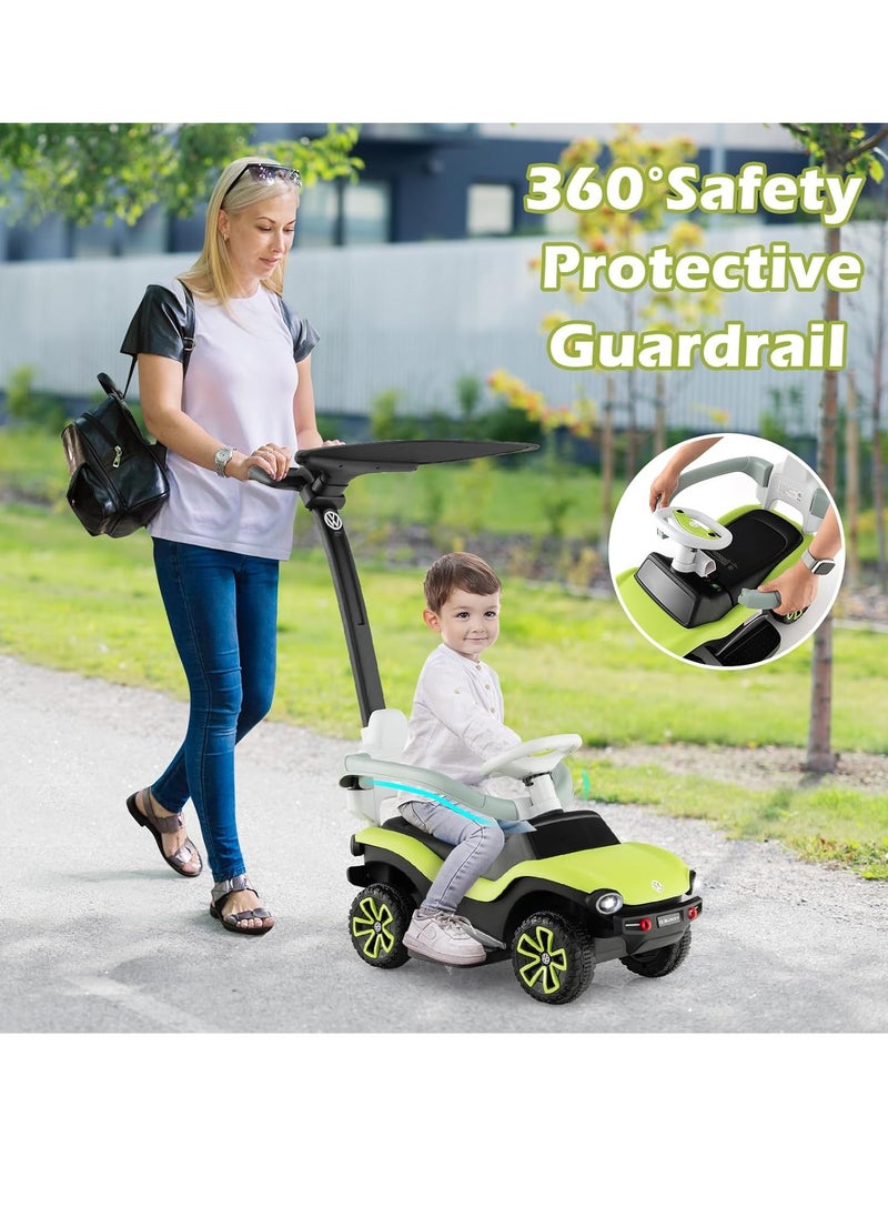 Ride on Push Car, 3 in 1 Licensed ID. Buggy Stroller Sliding Walking Car with Sun Canopy, Adjustable Handle, Guardrails, Foot-to-Floor Toy for 12-36 Months (Volkswagen)