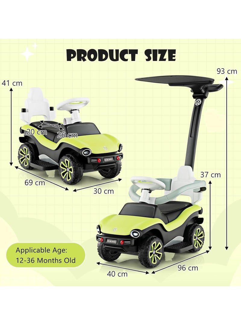 Ride on Push Car, 3 in 1 Licensed ID. Buggy Stroller Sliding Walking Car with Sun Canopy, Adjustable Handle, Guardrails, Foot-to-Floor Toy for 12-36 Months (Volkswagen)