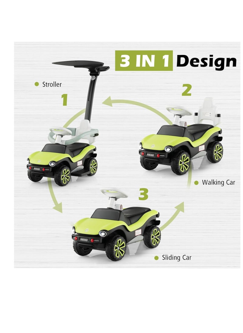 Ride on Push Car, 3 in 1 Licensed ID. Buggy Stroller Sliding Walking Car with Sun Canopy, Adjustable Handle, Guardrails, Foot-to-Floor Toy for 12-36 Months (Volkswagen)