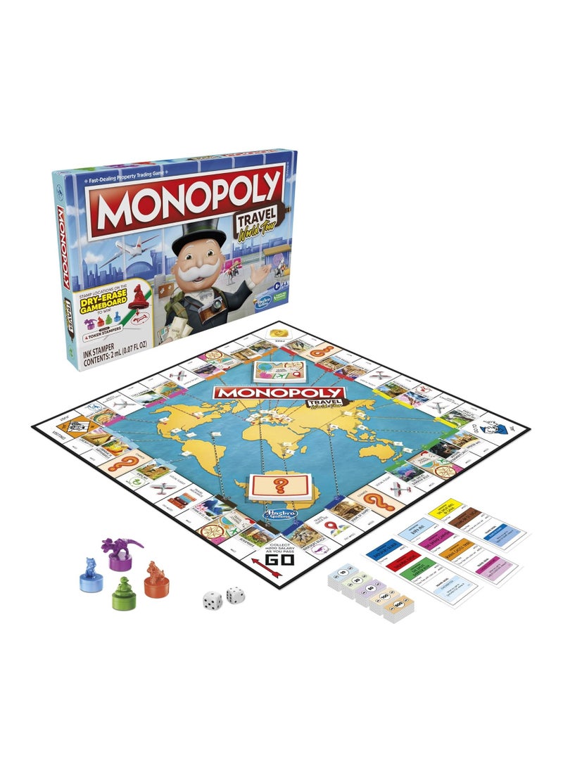 World Tour Monopoly Board Game, with Token Stampers and Dry-Erase Gameboard, Board Games