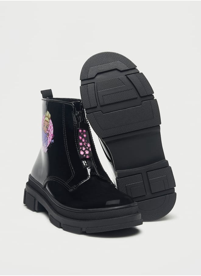 Printed Ankle Boots with Zip Closure