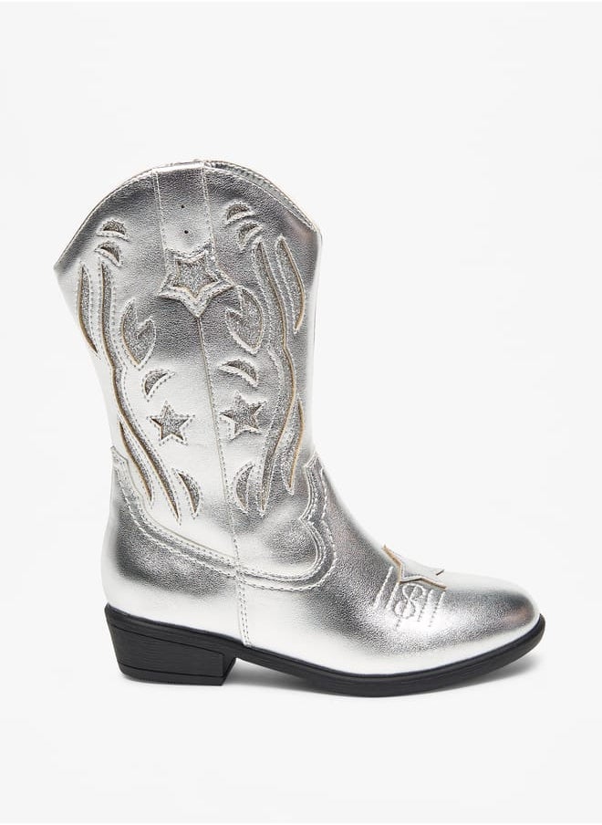 Glitter Embellished Boots with Zip Closure