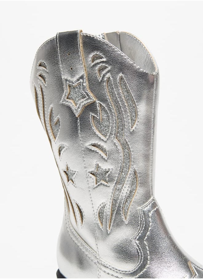 Glitter Embellished Boots with Zip Closure