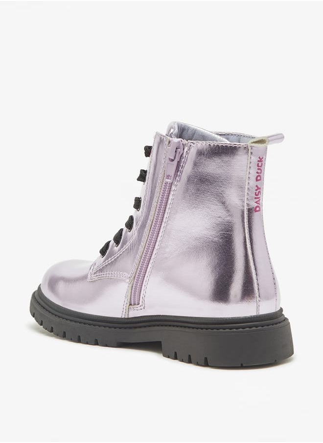 Daisy Duck Print Ankle Boots with Lace-Up Closure