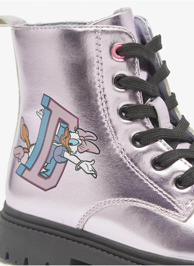 Daisy Duck Print Ankle Boots with Lace-Up Closure