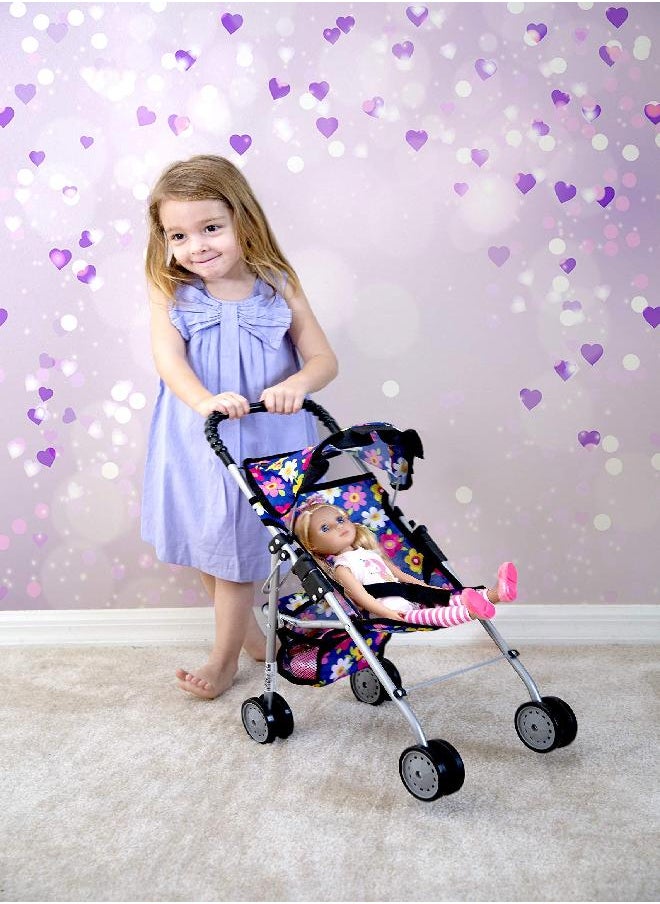 fash n kolor Exquisite Buggy, My First Baby Doll Stroller with Flower Design with Basket in The Bottom- 2 Free Magic Bottles Included