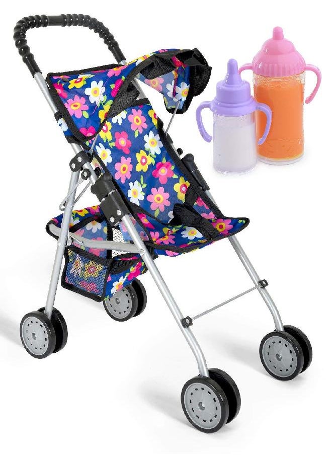fash n kolor Exquisite Buggy, My First Baby Doll Stroller with Flower Design with Basket in The Bottom- 2 Free Magic Bottles Included