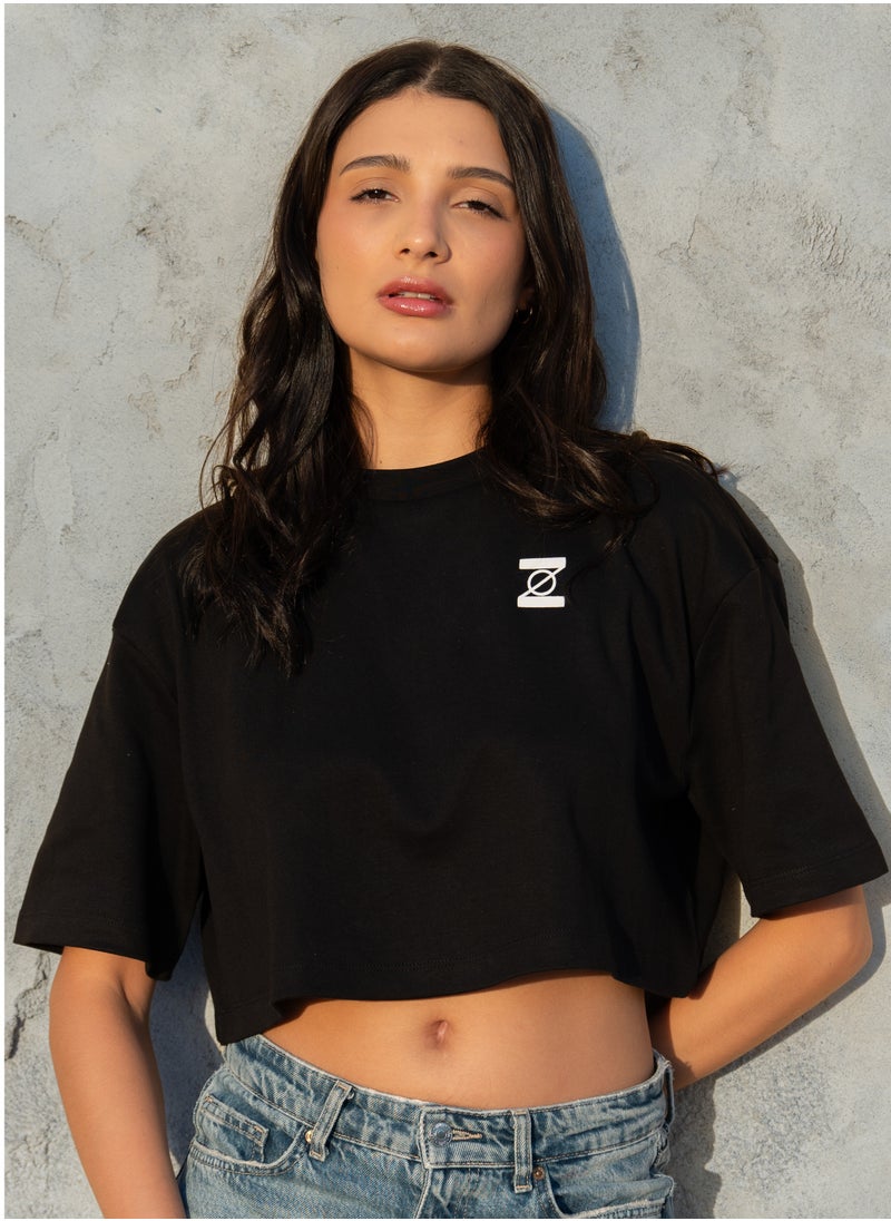 ZTOIQ Women's Premium Tapestry Applique Oversized Crop Top - High-Quality Streetwear