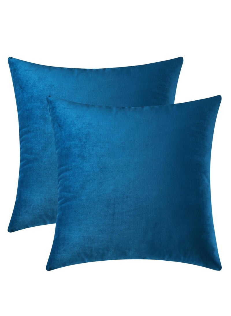 Mixhug Set of 2 Cozy Velvet Square Decorative Throw Pillow Covers for Couch and Bed, Blue, 18 x 18 Inches