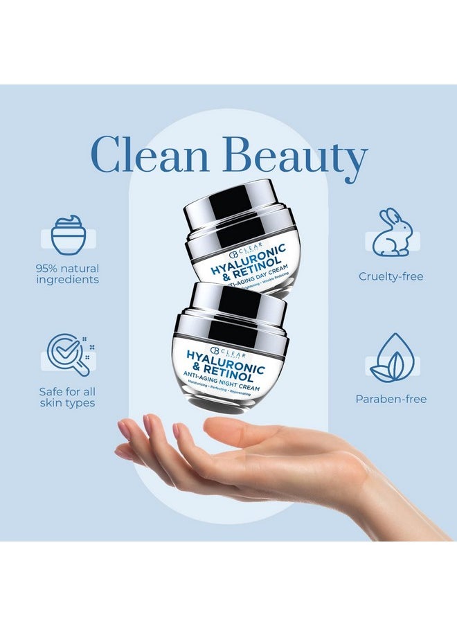Korean Hyaluronic & Retinol Day/Night Moisturizer Set - Moisturizing & Hydrating Fine Lines & Wrinkles Treatment - Cruelty Free - Clean Beauty - All Skin Types Anti-Aging Cream 1.69Oz X2