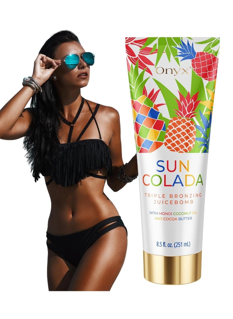 Onyx Suncolada Triple Bronzing Pineapple Tanning Bed Lotion - Indoor & Outdoor Bronzing with Natural Fruit Extracts, Hydrating, Moisturizing, Anti-Aging, Indoor Tanning Lotion with Bronzer