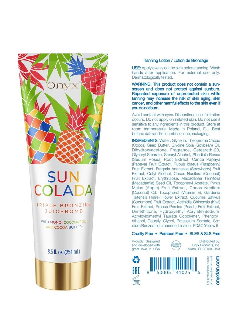 Onyx Suncolada Triple Bronzing Pineapple Tanning Bed Lotion - Indoor & Outdoor Bronzing with Natural Fruit Extracts, Hydrating, Moisturizing, Anti-Aging, Indoor Tanning Lotion with Bronzer