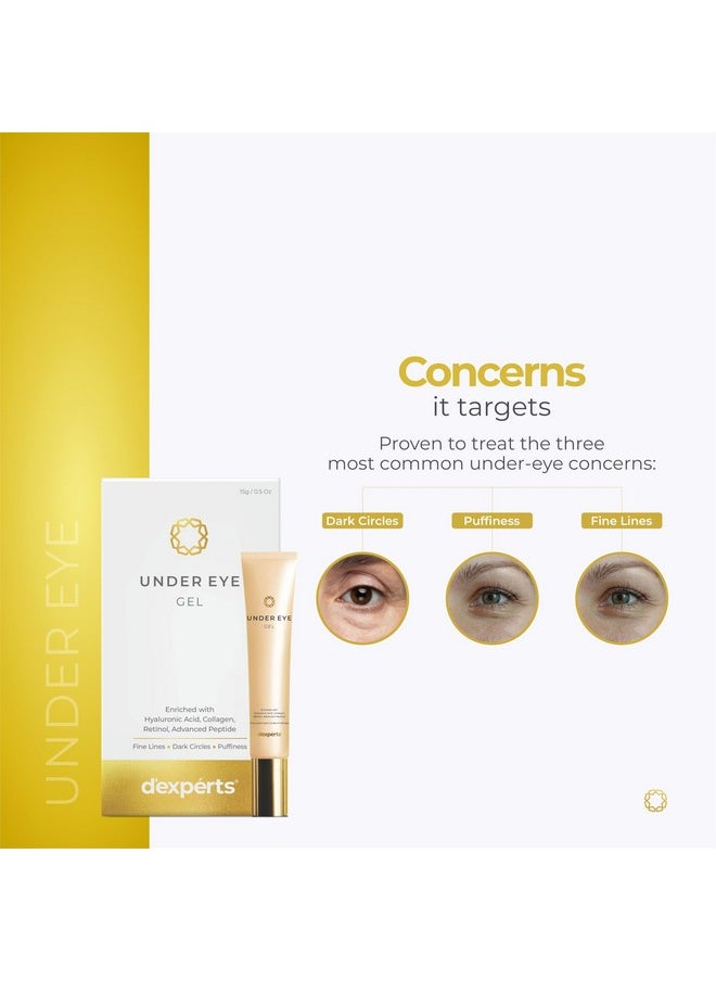 D'Experts Under Eye Gel Enriched With Hyaluronic Acid, Collagen, Retinol, Peptides | Reduces Dark Circles, Fine Lines, Puffiness & Wrinkles For Men & Women | All Skin Types 15G