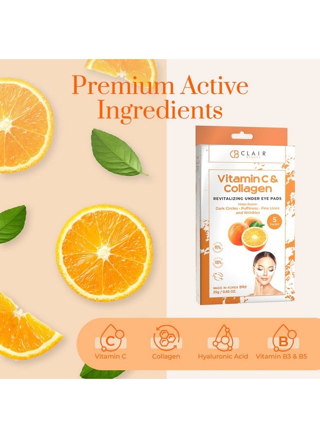 Vitamin C & Collagen Under Eye Patches - Diminishes Dark Circles & Puffiness, Anti-Aging, Cooling & Soothing Eye Pads - Cruelty Free Korean Skin Care For All Skin Types