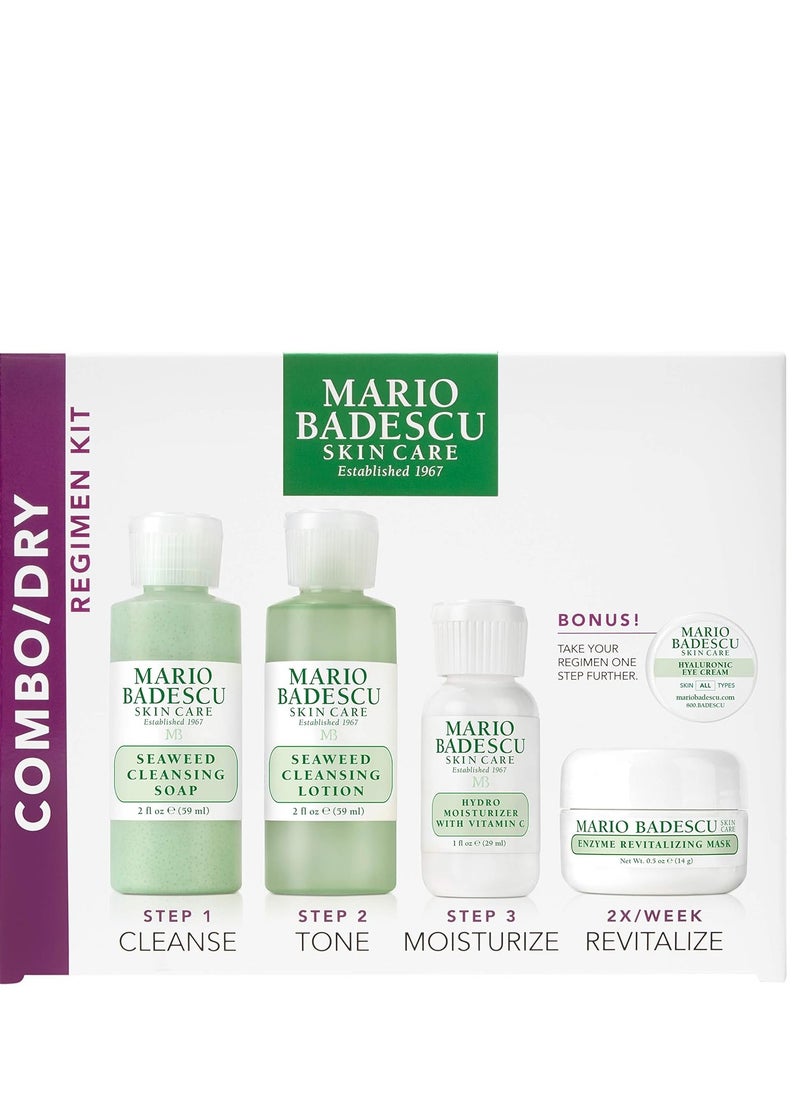 Mario Badescu Combo/Dry Regimen 5 Piece Kit, Skincare Gift Set Includes Seaweed Cleansing Soap, Seaweed Cleansing Lotion, Hydro Moisturizer, Enzyme Revitalizing Mask, and Hyaluronic Eye Cream