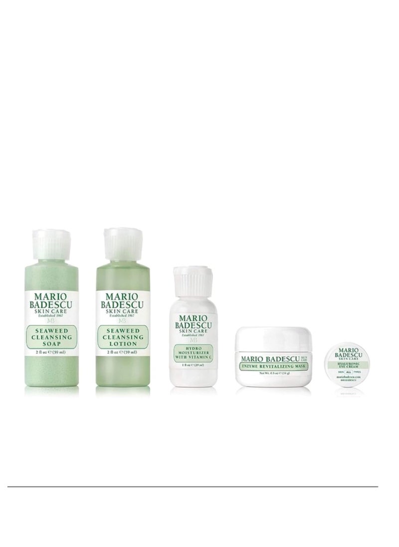 Mario Badescu Combo/Dry Regimen 5 Piece Kit, Skincare Gift Set Includes Seaweed Cleansing Soap, Seaweed Cleansing Lotion, Hydro Moisturizer, Enzyme Revitalizing Mask, and Hyaluronic Eye Cream