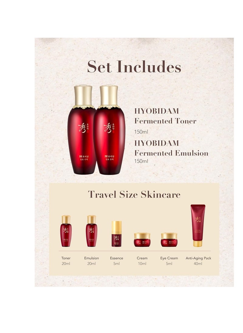 Sooryehan Christmas Gifts Hyobidam Fermented Skincare Gift Set (13.53 fl oz) - Premium Korean Skin Care for Intense Hydration, Elasticity. Ginseng, Snow Fungus.c