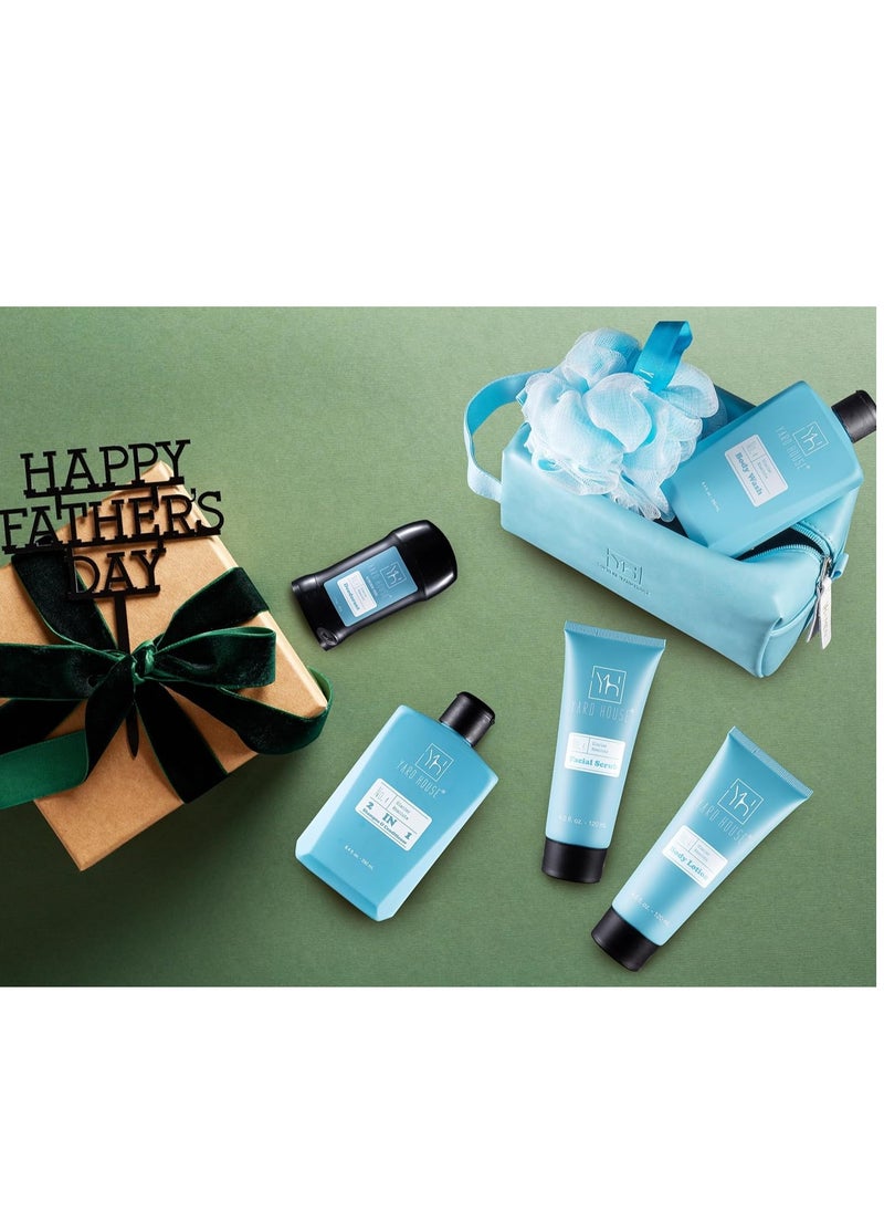 Bath and Body Mens Gift Set - Glacier Absolute - Premium Fathers Day Birthday Christmas Gifts Ideas For Him - Skin Care Kits For Men in Leather Toiletry Bag w. Full Size Items