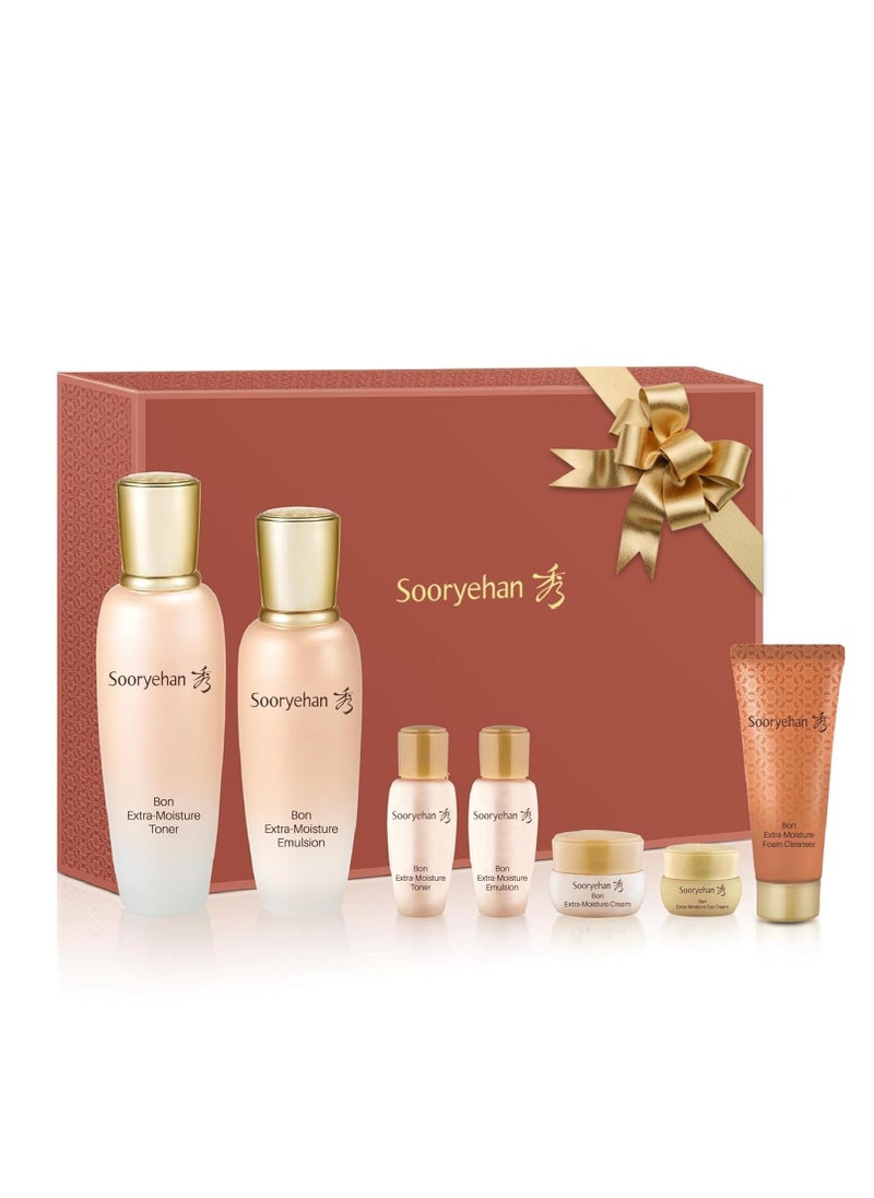 Sooryehan Bon Extra Moisture Korean Skin Care Gift Set (13.01 Fl Oz) - Luxury Premium High-end by LG Beauty. Hydrating Toner, Emulsion Lotion, Cleansing Foam, Eye Cream.