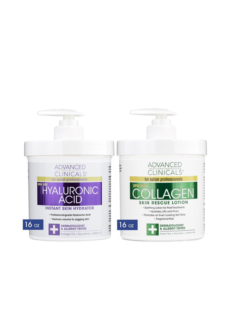 Advanced Clinicals Hyaluronic Acid Body Lotion + Firming Collagen Cream 2pc Skin Care Set | Skin Tightening Body Moisturizer & Face Lotion | Hyaluronic Acid Lotion | Skin Care Products, 2pc Bundle