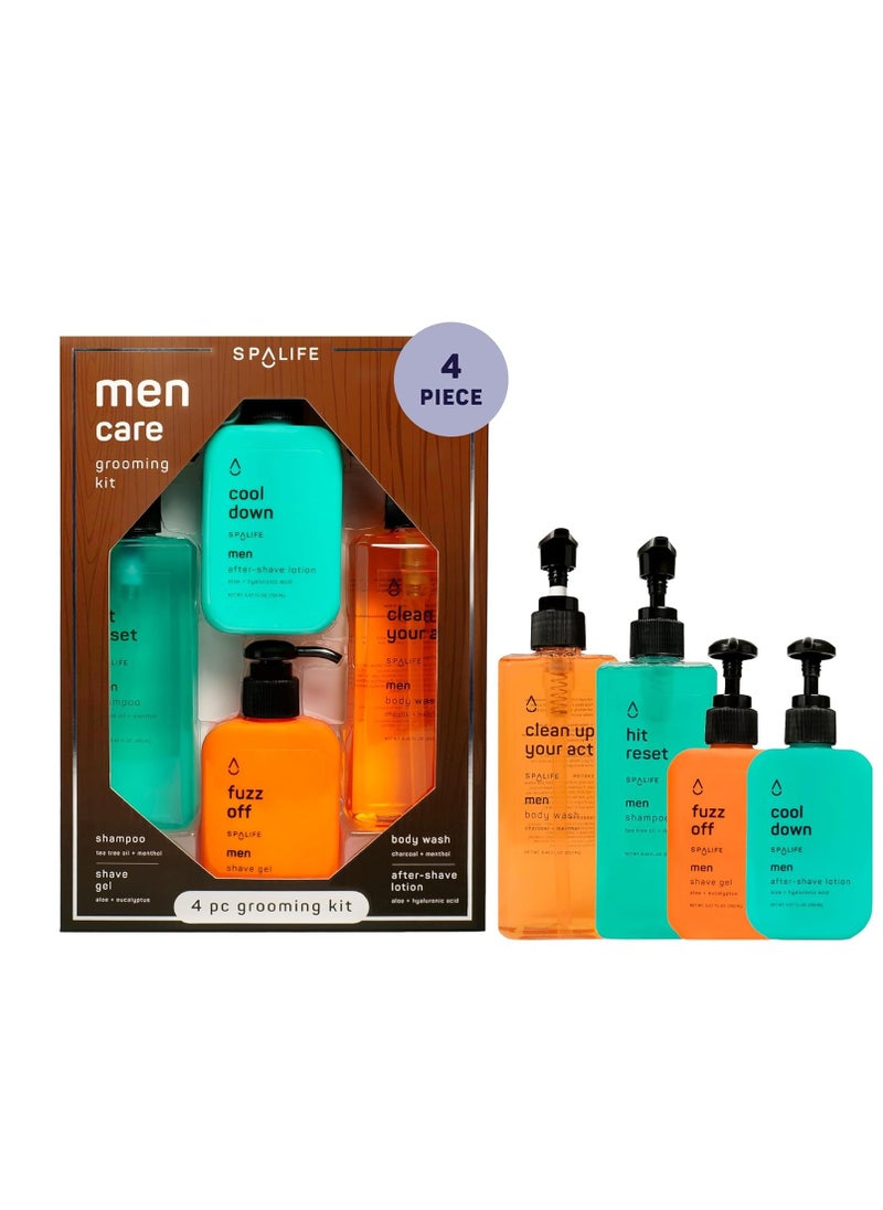 SpaLife Men's Hair & Body Care 4-Piece Set – Body Wash, Shave Gel, After-Shave Gel, Shampoo – Men's Skincare – After-Shave Lotion for Men – Gift Set – Gifts for Men – Gifts for Guys