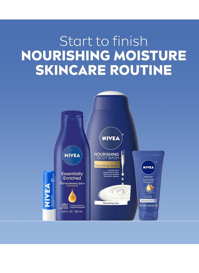 NIVEA Nourishing Moisture Collection Skin Care Set, Nourishing Care Body Wash, 20 Fl Oz + Body Lotion, 13.5 Fl Oz + Hand Cream, 2.6 Oz + Moisture Lip Care Balm, 0.17 Oz, Holiday Gifts for Women