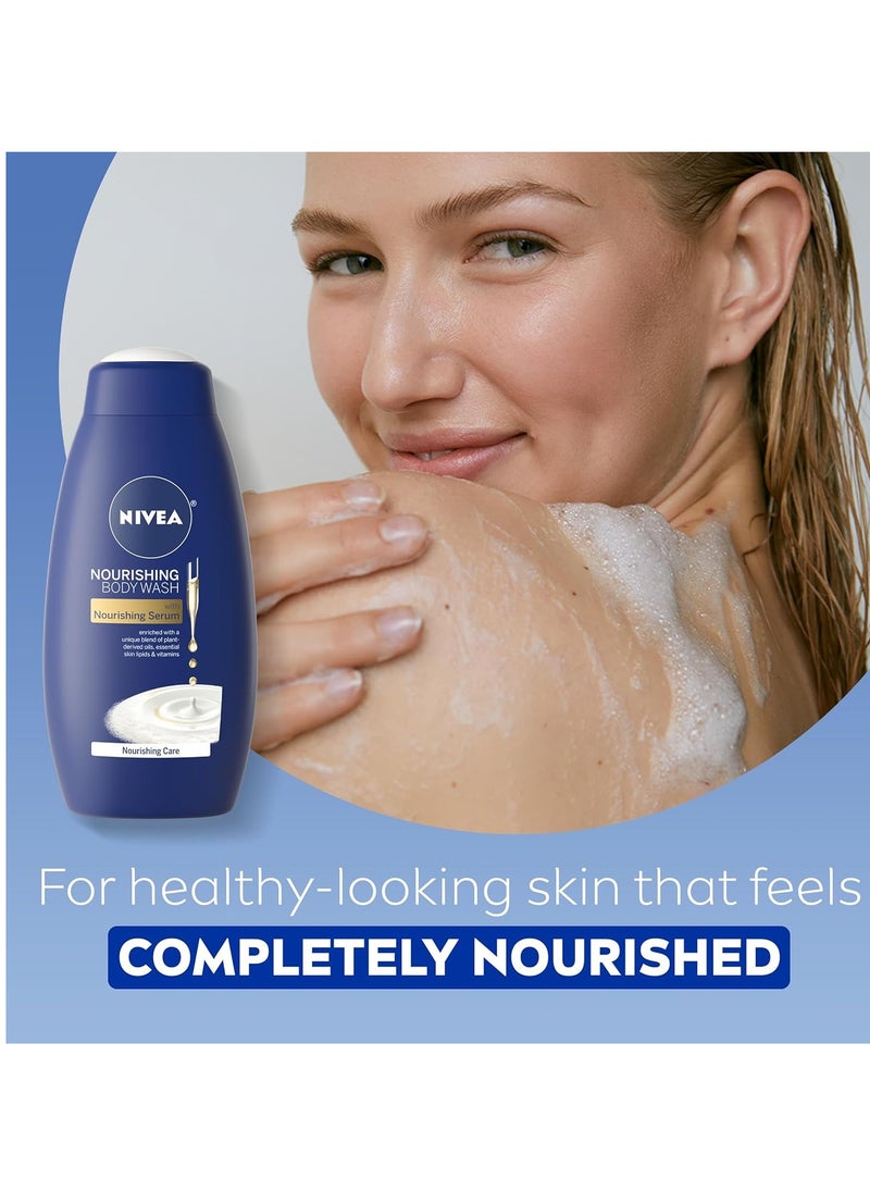 NIVEA Nourishing Moisture Collection Skin Care Set, Nourishing Care Body Wash, 20 Fl Oz + Body Lotion, 13.5 Fl Oz + Hand Cream, 2.6 Oz + Moisture Lip Care Balm, 0.17 Oz, Holiday Gifts for Women